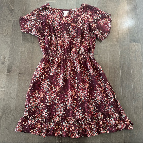 Sundance Midi 100% Silk Floral Flutter Boho Ruffle Burgundy Size PL - Picture 1 of 9